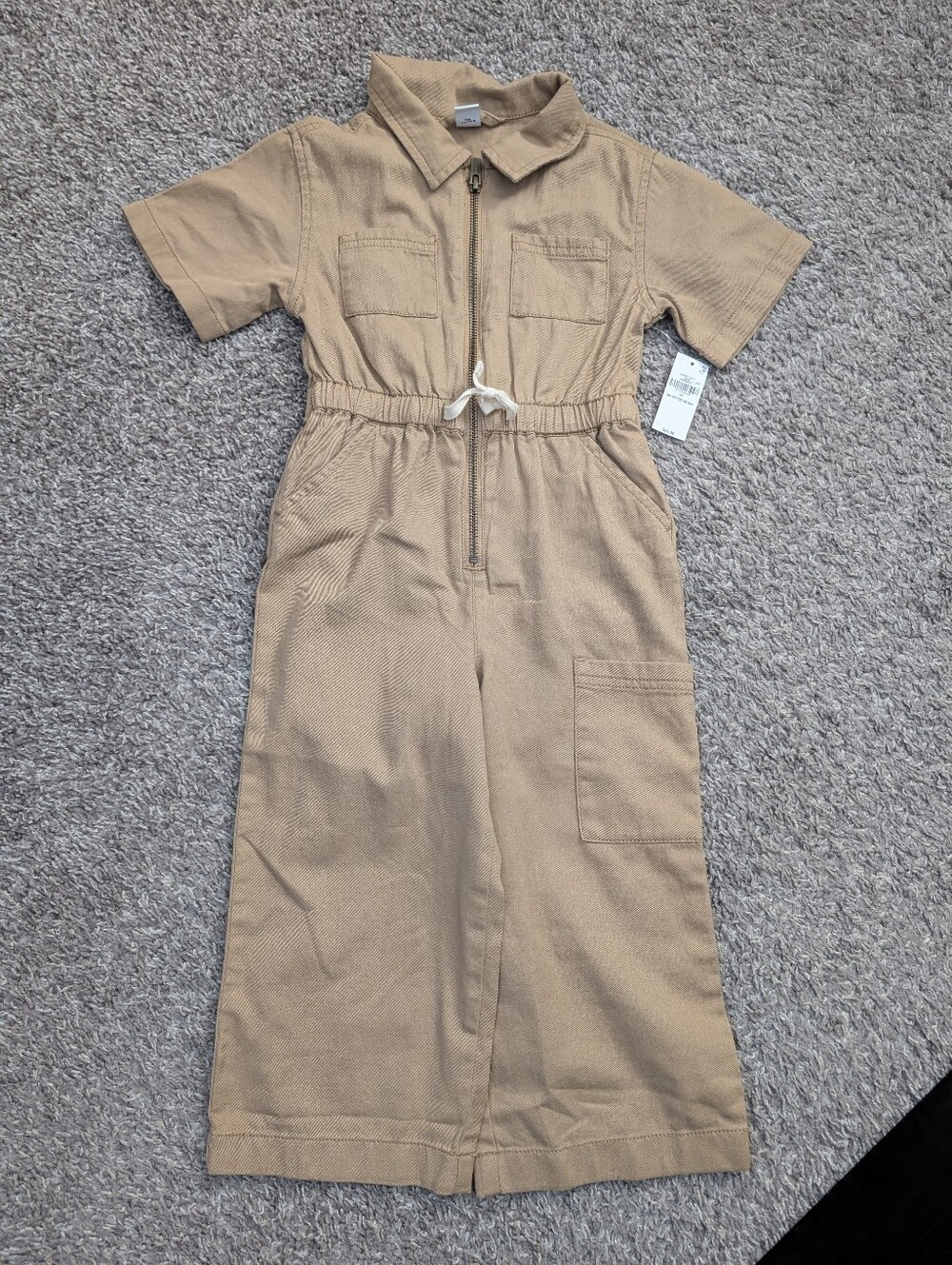 Old Navy Khaki Short-Sleeve Zip-Front Utility Top